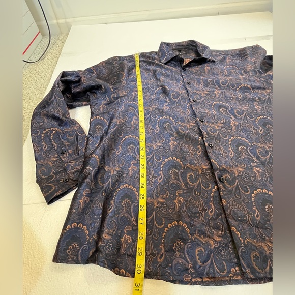Barry.Wang Men’s Blue & Gold Long Sleeve Silk & Polyester Dress Shirt 4XL - Picture 7 of 11
